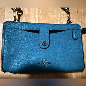 Coach Pebbled Leather Crossbody Wallet in Teal Blue